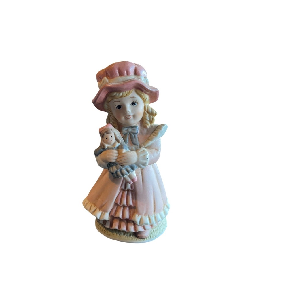 Vintage Homco‎ Little Victorian Girl Holding Doll #1419 Porcelain Figurine 6"